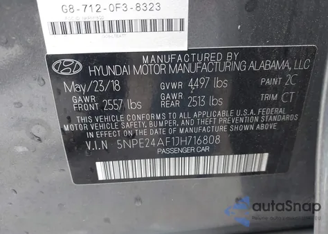 2018 Hyundai Sonata Se z USA, uszkodzony, nr VIN 5NPE24AF1JH716808